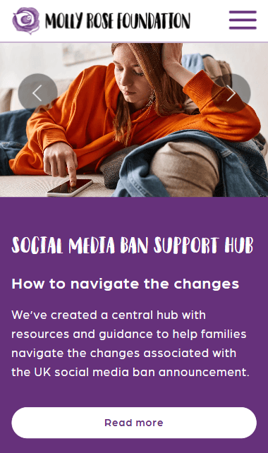 Molly Rose Foundation mobile view