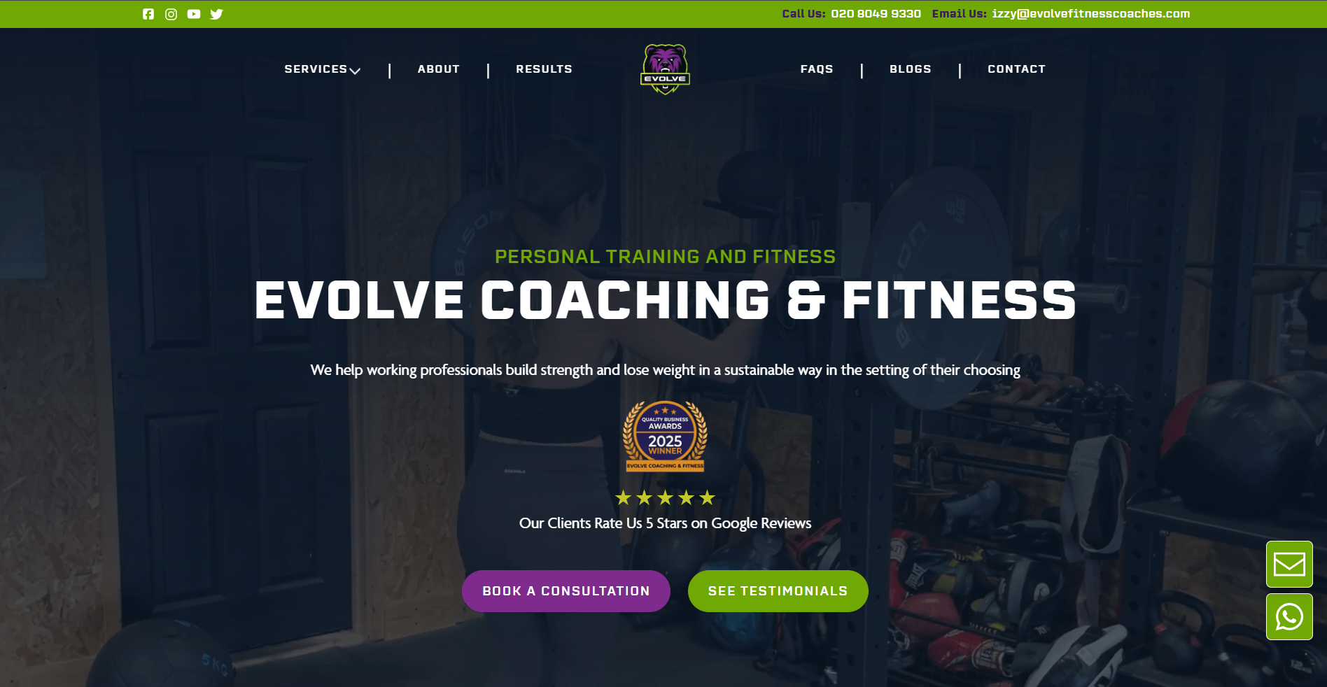 Evolve Fitness desktop view